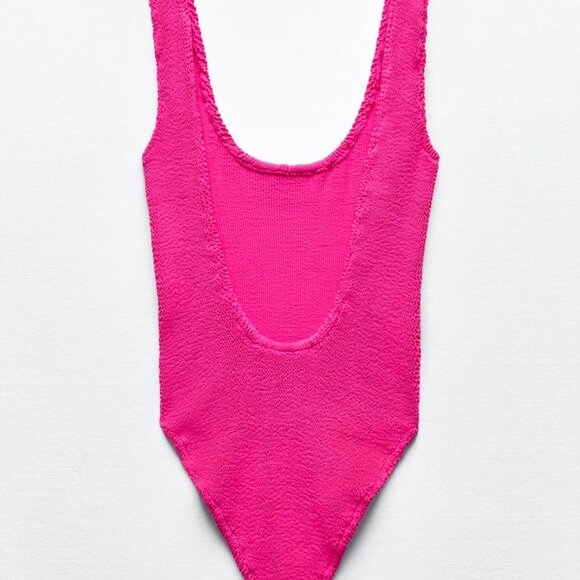 Zara TEXTURED ONE-PIECE STRETCH SWIMSUIT Strawberry / Pink One Size - Picture 2 of 4